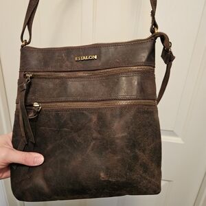Estalon Dark Brown Distressed Leather Crossbody Bag